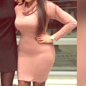 Mauve Fitted Bodycon Cow Neck Dress